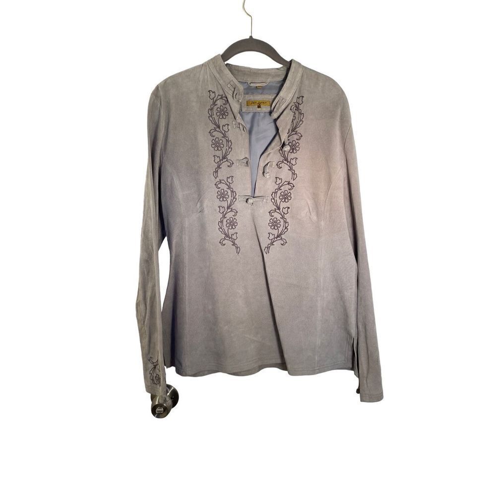 REM Garson vintage women’s suede/leather floral embroidered pull over jacket/top